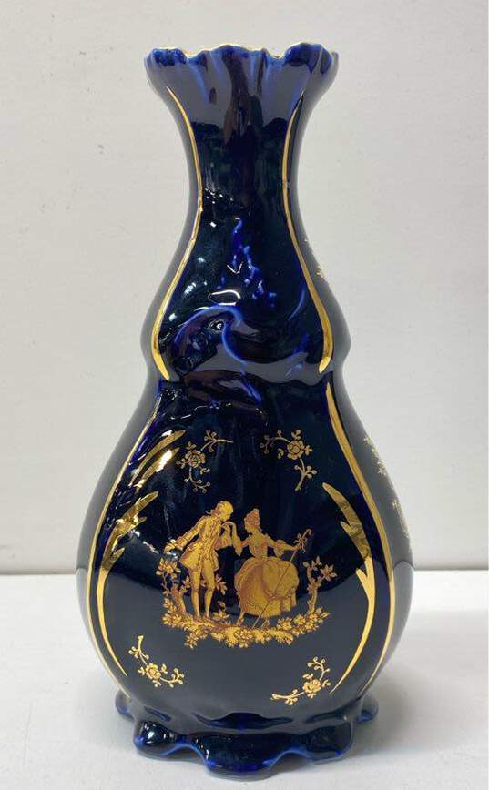 Limoges France Cobalt and Gold 9 inch Tall Decorative Porcelain Table Top Vase image number 3