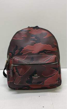 Coach Charlie F31452 Red Camo Coated Canvas Backpack