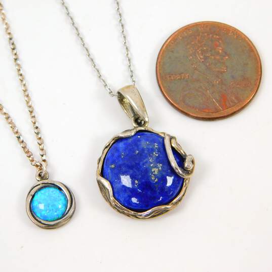 Artisan 925 Lapis Lazuli & Blue Opal Circle Pendant Necklaces Chrysocolla Teardrop Post Earrings & Unique Chain Bracelet 11.7g image number 4