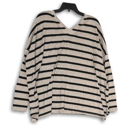 Womens Beige Black Striped Long Sleeve V-Neck Pullover T-Shirt Size Small alternative image
