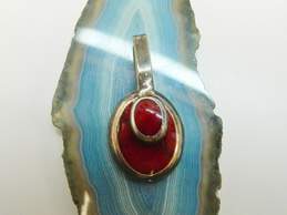 Mexican Artisan 925 Sterling Silver Red Jasper Inlay Pendant On Collar Necklace 35.5g alternative image