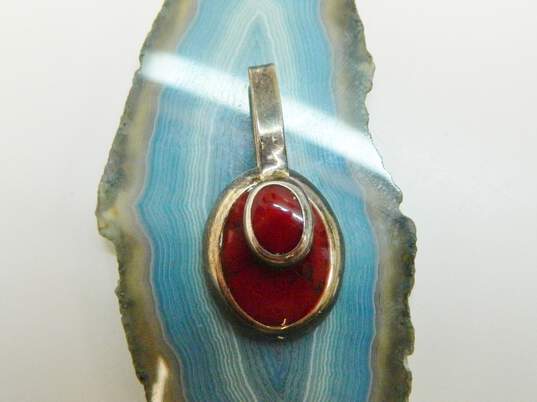 Mexican Artisan 925 Sterling Silver Red Jasper Inlay Pendant On Collar Necklace 35.5g image number 2