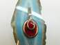 Mexican Artisan 925 Sterling Silver Red Jasper Inlay Pendant On Collar Necklace 35.5g image number 2
