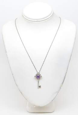Contemporary Sterling Silver Opal Amethyst Diamond Accent Pendant Necklaces 8.9g alternative image