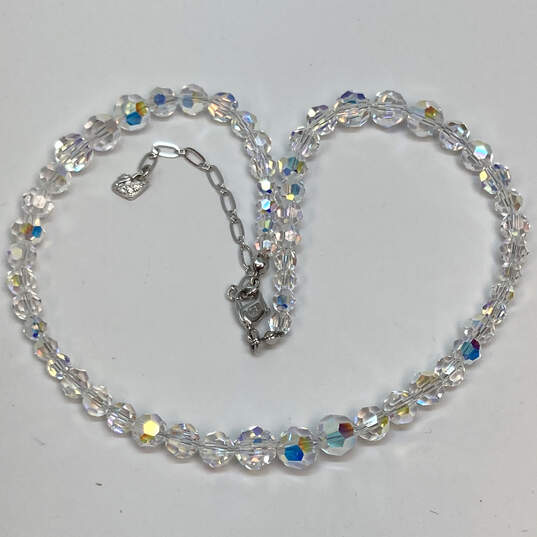 Designer Swarovski Silver-Tone Crystal Cut Stone Link Chain Beaded Necklace image number 3