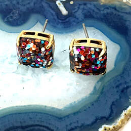 Designer Kate Spade Gold-Tone Multicolor Glitter Square Shape Stud Earrings alternative image