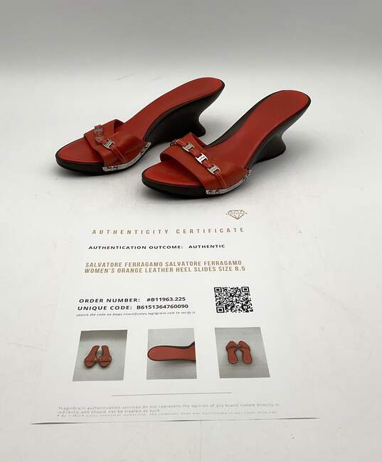 Salvatore Ferragamo Women's Orange Leather Heel Slides Size 8.5 image number 1