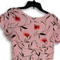 Womens Pink Floral V-Neck Short Sleeve Knee Length Fit And Flare Dress Sz 8 image number 4