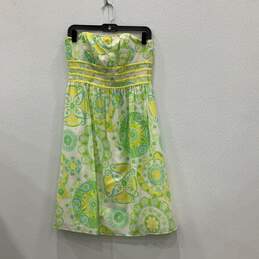 Lilly Pulitzer Womens Green Yellow Floral Strapless Back Zip Fit & Flare Dress 6