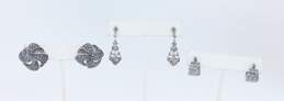 Judith Jack & Romantic 925 Marcasite Hoop Swirl Knot Square Omega Clip On & Drop Post Earrings Variety 25.6g