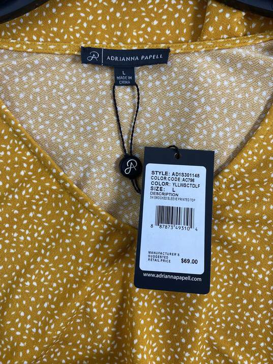 Adrianna Papell Women Yellow Polka Dot Blouse L NWT image number 3
