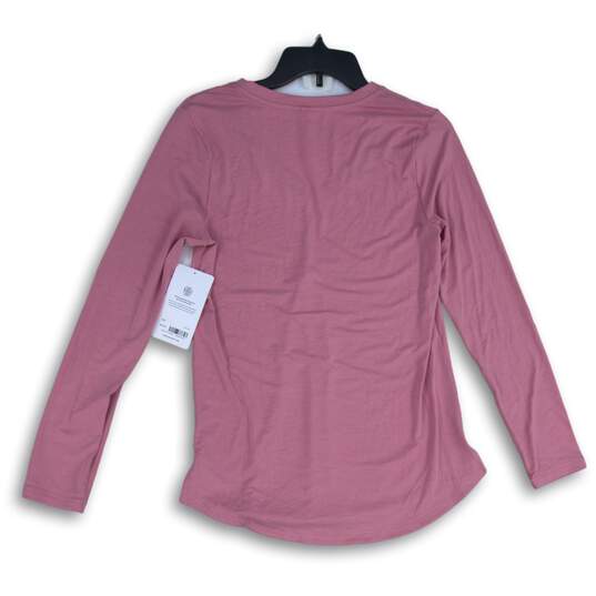 NWT Athleta Womens Stratus Ii Pink V-Neck Long Sleeve Pullover T-Shirt Size S image number 2