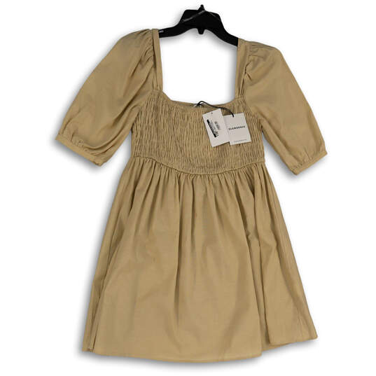 NWT Womens Brown Short Cap Sleeve Square Neck Short A-Line Dress Size 8 image number 1