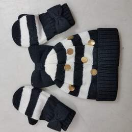 Kate Spade New York Acrylic Black/White Bow Youth Beanie & Gloves alternative image