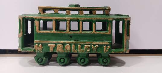 Vintage Green Cast Iron Trolley Toy image number 2