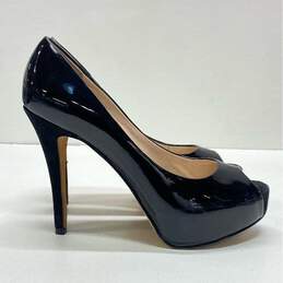 La Fenice Venezia Black Leather Patent Peep Toe Pump Heels Shoes Size 8.5