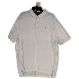 Mens White Short Sleeve Spread Collar Stretch Polo Shirt Size X-Large