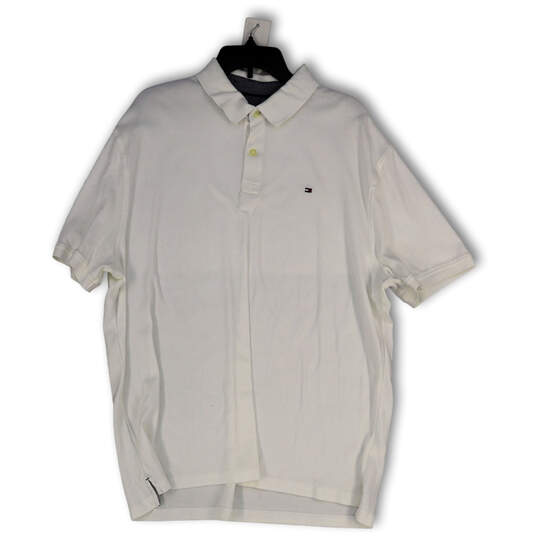 Mens White Short Sleeve Spread Collar Stretch Polo Shirt Size X-Large image number 1