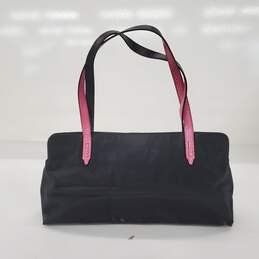 Kate Spade Black Nylon & Pink Python Embossed Leather Handle Baguette Tote alternative image