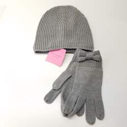 Kate Spade Grey Bow Beanie and Gloves Set