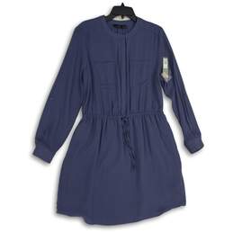 NWT APT.9 Womens Blue Round Neck Long Sleeve Tie Front A-Line Dress Size 16