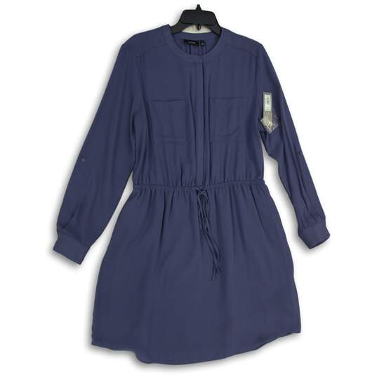 NWT APT.9 Womens Blue Round Neck Long Sleeve Tie Front A-Line Dress Size 16 image number 1