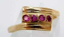Vintage Russian 14K Yellow Gold Ruby 4 Stone Bypass Ring 3.8g
