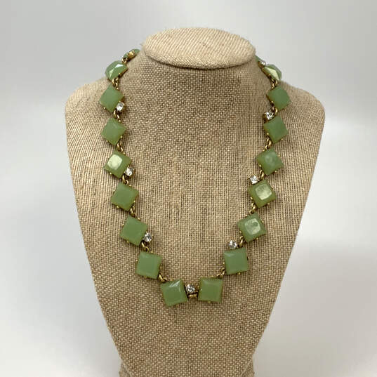 Designer J. Crew Gold-Tone Green And Clear Rhinestone Statement Necklace image number 1