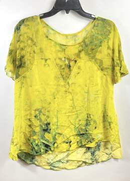 Anthropologie Women Yellow Printed Silk Blouse S
