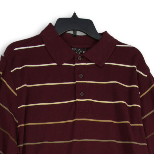 Mens Maroon Striped Long Sleeve Spread Collar Polo Shirt Size Medium image number 3