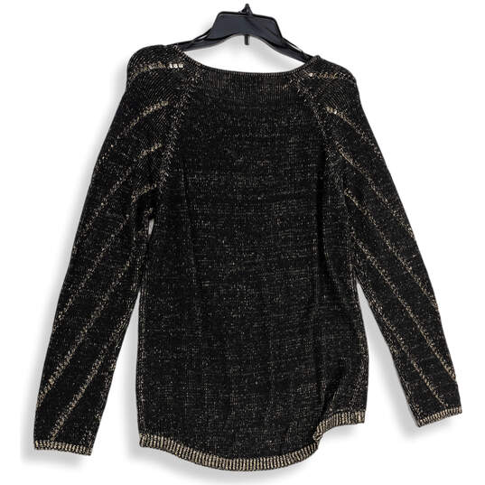 NWT Womens Black Gray Knitted Long Sleeve Round Neck Pullover Sweater Sz L image number 2