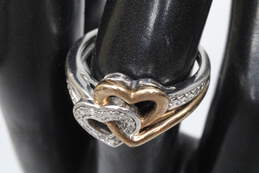 Sterling Silver/Vermeil Diamond Accent Heart Ring Size 7 - 3.7g