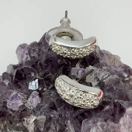 Designer Swarovski Silver-Tone Swan Pave Clear Crystal Half Stud Earrings