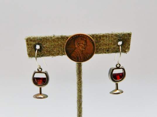 Retired Silpada Sterling Silver Faux Garnet Wine Glass Dangle Earrings 4.9g image number 4