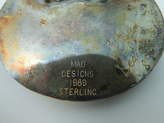 Vintage Mad Designs 1989 Sterling Silver Paua Shell Oval Brooch 22.4g image number 5