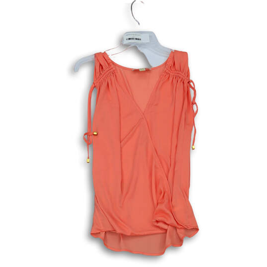 Womens Orange Sleeveless V-Neck Drawstring Pullover Blouse Top Size Medium image number 1