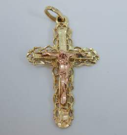 14K Yellow & Rose Gold Crucifix Cross Pendant 2.9g