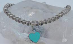 Tiffany & Co 925 Blue Enamel Please Return To Heart Tag Charm Ball Beaded Bracelet 5.5g alternative image