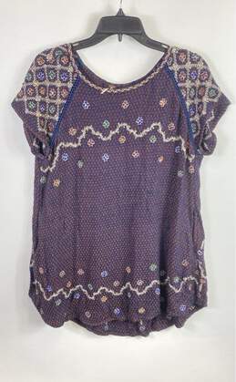 Free People Women Purple Embroidery Tunic Blouse XS