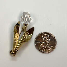 Designer Swarovski Gold-Tone Small Crystal Tulip Flower Brooch Pin With Box