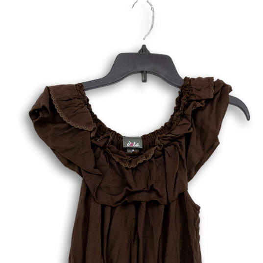 Womens Brown Ruffle Short Sleeve Scoop Neck Fit & Flare Dress Size Medium image number 3