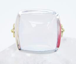 Contemporary 925 & Vermeil Accent White Chalcedony Square Cabochon Flowers Textured Chunky Ring 16.2g