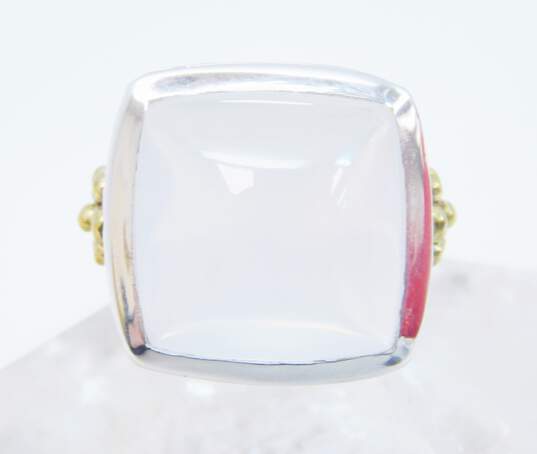 Contemporary 925 & Vermeil Accent White Chalcedony Square Cabochon Flowers Textured Chunky Ring 16.2g image number 1