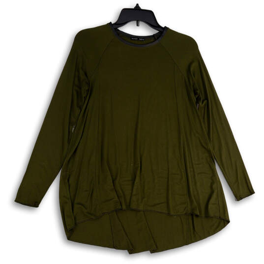 Womens Green Round Neck Long Sleeve Stretch Pullover Blouse Top Size S image number 1
