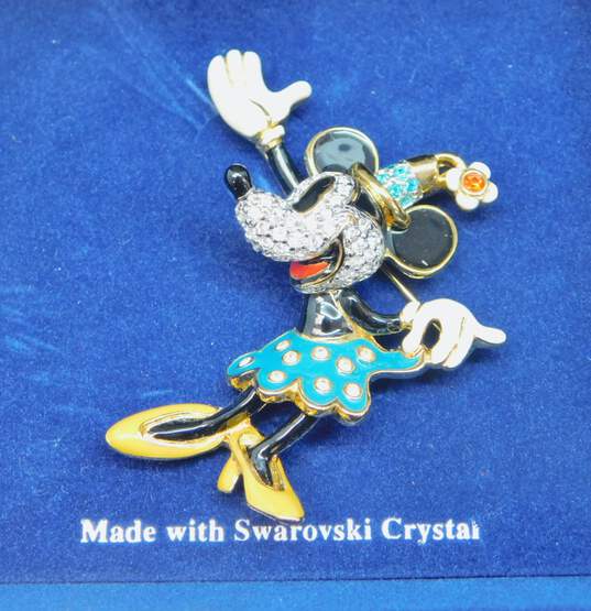 Collectible Disney Limited Edition Minnie Mouse Swarovski Crystal & Enamel Brooch In Original Box 117.8g image number 2