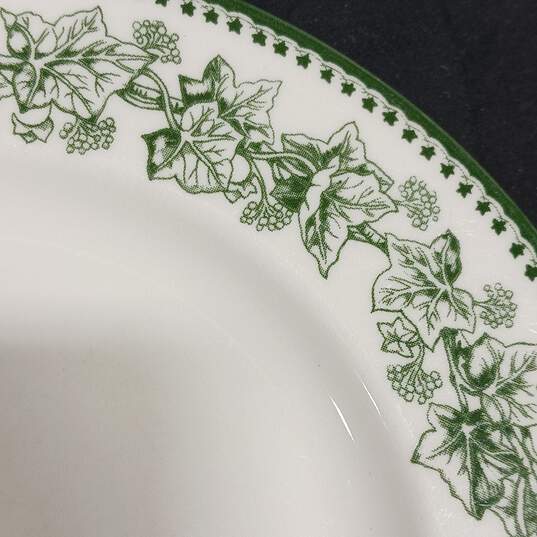 Bundle of 5 Josiah Wedgwood & Sons Ltd. Mayfair White and Green Floral Themed Ceramic Dinner Plates w/3 Matching Deep Dish Plates image number 4