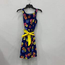 Polo Ralph Lauren Womens Blue Yellow Floral Sleeveless Tie Waist Tank Dress 16