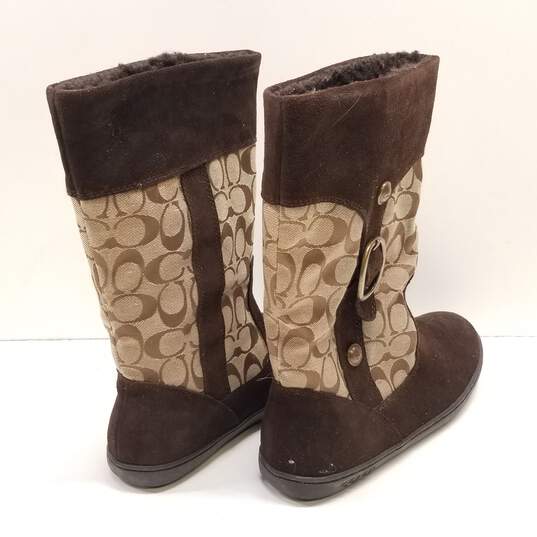 Coach Jacquard Suede Monogram Boots Beige Brown 10 image number 4