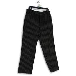 Ralph Lauren Womens Black Striped Flat Front Straight Leg Dress Pants Size 14W