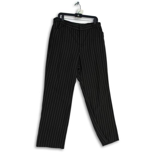 Ralph Lauren Womens Black Striped Flat Front Straight Leg Dress Pants Size 14W image number 1